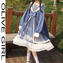 Girl Cosplay Japanese Lolita Style Harajuku Gothic Bandage Sweet Sailor Collar Bow Flare Sleeve Lace Dress Kawaii Ruffles Dress 2024 - buy cheap