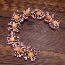 Handmade Luxury Pink Crystal And Beads Bridal Head Piece Floral Women Headdress Wedding Headband Pageant Hair Accessories 2024 - buy cheap
