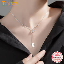 Trustdavis Real 925 Sterling Silver Sweer Charm Paper Clip Square Lucky Clavicle Necklace For Women Fine S925 Jewelry DA1687 2024 - buy cheap