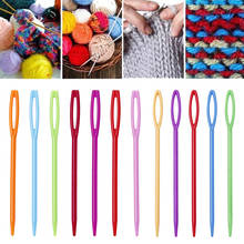 Agulhas de tricô de plástico coloridas, agulha de fio de lã diy, ferramentas de tecelagem, acessório de cor aleatória, agulhas grandes de olhos 2024 - compre barato