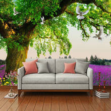 Custom Mural Papel De Parede Green Tree Lavender 3D Photo Wall Paper For Living Room Sofa TV Background Wallpapers Home Decor 2024 - buy cheap