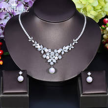 ANGELCZ temperamento Floral Zirconia cúbica collar pendientes Joyas de perlas de novia establece para los accesorios de vestido de fiesta AJ191 2024 - compra barato