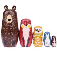 5Pcs Russian Matryoshka Dolls Wood Nesting Dolls Babushka Hand Paint Bear Poupee Russe for Kid Gifts Crafted Doll Home Decor 2024 - buy cheap