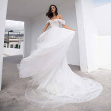 Женское кружевное свадебное платье бохо, винтажное платье невесты с открытыми плечами, пошив на заказ, 2021 2024 - купить недорого