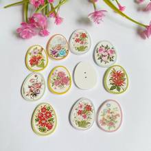40 pçs botões de ovo imprimir flor aleatória misturada 2 furos flor costura botões de madeira para artesanato acessórios de costura scrapbooking 24*31mm 2024 - compre barato