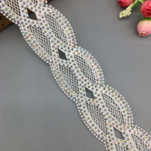1 yard 5.5CM Colorful Rhinestones 3D Wave Embroidered Mesh Lace Trim Ribbon Fabric Sewing Craft For Costume Wedding Dress Decor 2024 - buy cheap