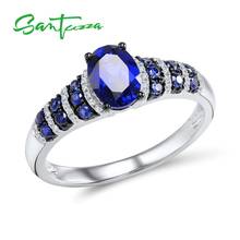 SANTUZZA Silver Rings For Women Pure 925 Sterling Silver Glamorous Blue Oval Glass Ring Wedding Accessories Fine Jewelry 2024 - buy cheap