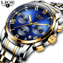 Часы наручные LIGE Мужские кварцевые, роскошные Брендовые спортивные водонепроницаемые полностью стальные, с хронографом, 2020 2024 - купить недорого