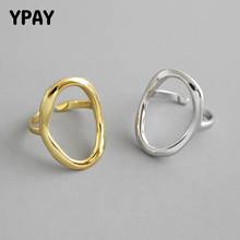 Ypay 100% autêntico 925 prata esterlina anel ajustável coreano geométrico oco oval aberto anéis para mulher transporte da gota ymr782 2024 - compre barato