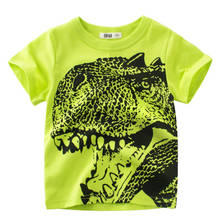 Camiseta de algodão para crianças, blusa verde casual de dinossauro para meninos roupas de verão de manga curta 1-8 anos 2024 - compre barato