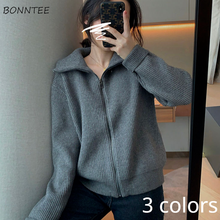 Sweater Women Turtleneck Newest 2021 Autumn Teenagers Unisex Cardigans All-match BF Pure Simple Outerwear Loose Popular Knitting 2024 - buy cheap