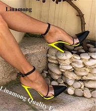 Linamong Newest Pointed Toe Patchwork PVC Stiletto Heel Pumps Mixed-colors Transparent Cut-out High Heels Sexy Dress Heels 2024 - buy cheap