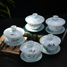 Hot Sale Celadon Hand Painted Gold Sancai Cover Bowl Ceramic Gaiwan Chinese Tea Set Teaware Tureen Pu'er Tea Cup 2024 - buy cheap