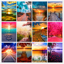 5D Diamond Painting Sunset Mountain River Beach DIY Diamond Embroidery Kit Landscape Home Decoration 2024 - buy cheap