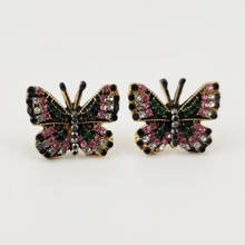 Pendientes de mariposa con diamantes de imitación para mujer, joyería de lujo con forma de lazo brillante, Estilo Vintage, colorido 2024 - compra barato