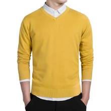Suéter pulôver de algodão masculino, blusão com decote em v para outono, slim fit, roupa de tricô sólida cinza, preto 2024 - compre barato