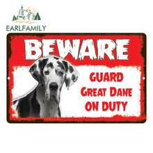 EARLFAMILY-pegatina de aluminio para coche, 13x8,5 cm, Beware Guard, Great Dane Dog On Duty, señal de Metal, estilo de coche, novedad 2024 - compra barato