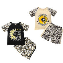 Focusnm 1-5y verão bebê meninas conjuntos de roupas letra leopardo retalhos manga curta t camisas tops shorts 2 pçs 2024 - compre barato