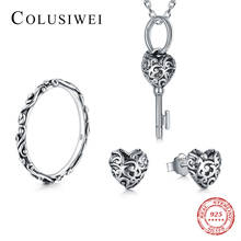 Conjunto de joyería de plata de ley 2019 auténtica para mujer, aretes de tuerca de corazones clásicos, colgante de llave, anillo de fiesta, gran oferta, 925 2024 - compra barato