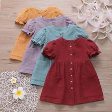 Hot 1-6Y Girls Bowknot Dress Summer Short Sleeve Cotton Linen Clothing Kids Baby Casual Dresses Children Clothes 2024 - buy cheap