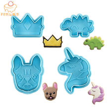 4Pcs Plastic Cookie Cutters Set Animal Dinosaur/Crown/Dog/Unicorn Biscuit Cutter Thumbprint Cookie Stamps For Cooking Baking 765 2024 - buy cheap