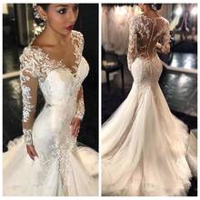 Lindo laço sereia vestido de casamento dubai africano árabe mangas compridas magro fishtail vestidos de noiva 2024 - compre barato