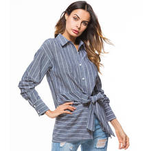 Blusa larga a rayas para mujer, camisa de trabajo de manga larga con solapa a rayas, para oficina 2024 - compra barato