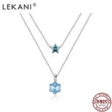 LEKANI 925 Sterling Silver Snowflake Star Double Chains Pendant Necklaces For Women Blue Austria Crystal Stackable Necklace Bset 2024 - buy cheap