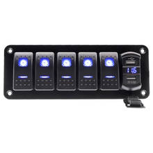 6 Gang Rocker Switch Panel Kit 12V/24V Circuit Breaker Blue LED Waterproof Marine Rocker Switch Panel Dual USB Slots New Style 2024 - buy cheap