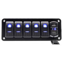 Kit de interruptor rocker 6 gang 12v/24v, disjuntor azul led à prova d' água painel de interruptor rocker marinho dual usb ranhura novo estilo 2024 - compre barato