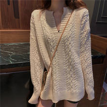 Ins-suéter de estilo coreano para mujer, suéter con cuello en V, colores sólidos, novedad de otoño e invierno, 2020 2024 - compra barato