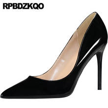 Black Work Shoes Women Leather Pumps Super Court Stiletto Patent High Heels Big Size 8cm 10 42 Ultra Extreme Office Pointed Toe 2024 - buy cheap