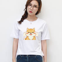 Camiseta estampa de cachorro fofo, feminina, verão, algodão, manga curta, gola redonda, camiseta gráfica kawaii, estilo coreano, camiseta feminina 2024 - compre barato