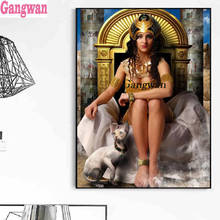 Pintura de diamante bordado Diy, reina egipcia y gato Sphynx, mosaico cuadrado completo, 5d, imagen de belleza, punto de cruz, gangwan 2024 - compra barato