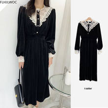 Женское длинное платье во французском стиле, элегантное черное кружевное платье в стиле пэчворк с воротником-стойкой в винтажном стиле ретро, N833 2024 - купить недорого
