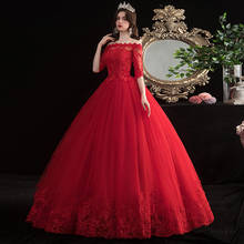 Vestido De Noiva 2022 New The Red Lace Wedding Dress Elegant Boat Neck Half Sleeve Appliques Plus Size Slim Bride Ball Gown 2024 - buy cheap