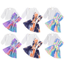 Toddler Baby Girls Clothes Solid Color T-shirt Tops+Tie Dye Printed Suspender Skirts Outfits Kids Baby Girl Clothing Set 1-6Year 2024 - buy cheap