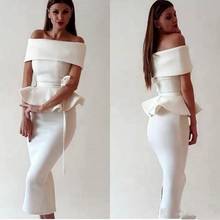 Vestido de coquetel bainha branca vestido de baile árabe dubai feminino ombro de fora comprimento do chá vestidos de festa peplum 2024 - compre barato
