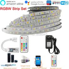 Tira de luces LED RGBW de 12V, 5050 RGBW, 60LEDs/m, 5m, con mini mando a distancia RF WiFi de 21 teclas, Control de voz Alexa Google y fuente de alimentación 2024 - compra barato