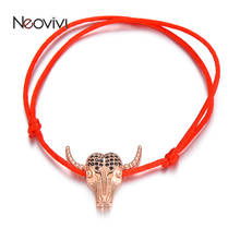 Neovivi Black Zircon Bull Head Bracelet Adjustable Black Red Rope String Bracelets for Women Men Handmade Punk Jewelry DIY Gifts 2024 - buy cheap