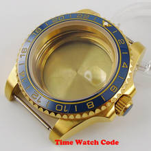 Capa de relógio masculina banhada a ouro de 40mm, ajuste eta2836 miyota8215 movimento lente de aumento de cerâmica azul 2024 - compre barato