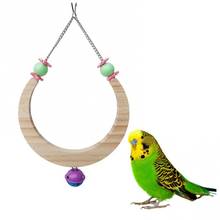Balanço de madeira para aves papagaio, brinquedo suspenso, suprimentos para animais de estimação com sino 2024 - compre barato