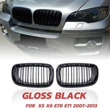 X5 X6 Grill, Front Kidney Double Line Grille for 2007-2013-BMW X5 E70 X6 E71 (ABS Gloss Black Grill, 2-Pc Set) 2024 - buy cheap