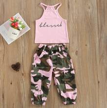 Summer Kids Girl 2Pcs Clothes Set Sleeveless Letter Printed High Neck Halter Vest Tops Camouflage Long Pants Children Sets 2024 - buy cheap