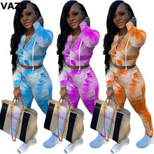 VAZN-Conjunto de 2 piezas formado por cremalleras, ropa deportiva con capucha, Tie Dye, suave y brillante, Tops de manga larga, pantalón completo, Sexy, novedad de 2020 2024 - compra barato