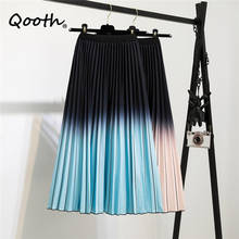 Qooth Stretch Printed Color Match Pleated Skirt Mid-Length High Flexible Waist Skirt New All-Match Causal A-Line Skirt QT580 2024 - buy cheap