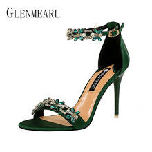 Sandalias DE tacón alto para mujer, zapatos sexys con diamantes DE imitación, color verde, para primavera, banquete, boda, fiesta, hebilla, 2020 2024 - compra barato