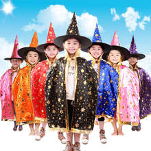 Umorden-roupa de halloween para meninos e meninas, fantasias infantis, bruxa, feiticeiro, manto, chapéu, estrelas, fantasia, meninos e meninas 2024 - compre barato