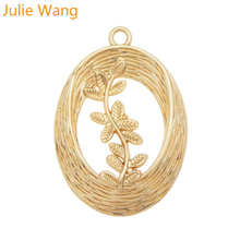 Julie Wang 3PCS Oval Branch Rattan Charm KC Gold Leaves Alloy Necklace Pendant Earrings Findings  Jewelry Making Accessory 2024 - buy cheap