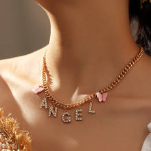 Gargantilha cz com pingente de borboleta, colar para mulheres, pingente de letras de cristal de anjo, zircônia, joias de luxo na moda 2024 - compre barato
